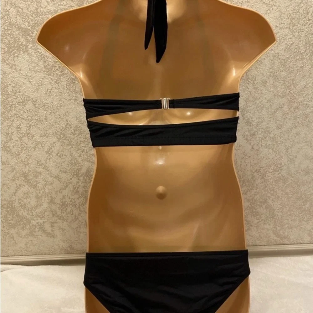 Gibson Latimer Black Bikini with Floral Embroidery Accent